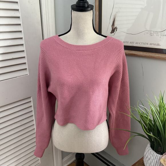 HOUSE OF HARLOW 1960 Womens Sweater Large Pink Ribbed Knit Cropped Preppy Casual - Picture 3 of 12